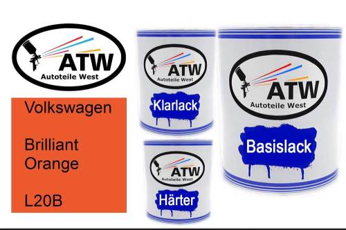 Volkswagen, Brilliant Orange, L20B: 1L Lackdose + 1L Klarlack + 500ml Härter - Set, von ATW Autoteile West.